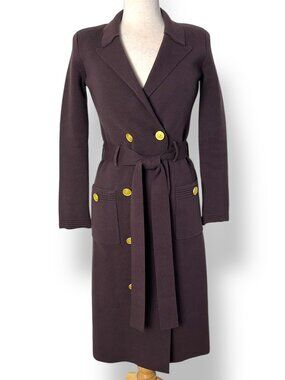 NWT L'agence Isabell Dark Brown Double Breasted Knit Coat Midi Length Sz XS